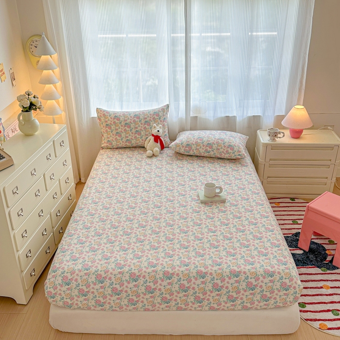 91家纺网 家纺一手货源 找家纺 温眠家纺 2025新款高克重云感双层纱床笠三件套学生床二件套床笠单品 双层纱床笠-花海