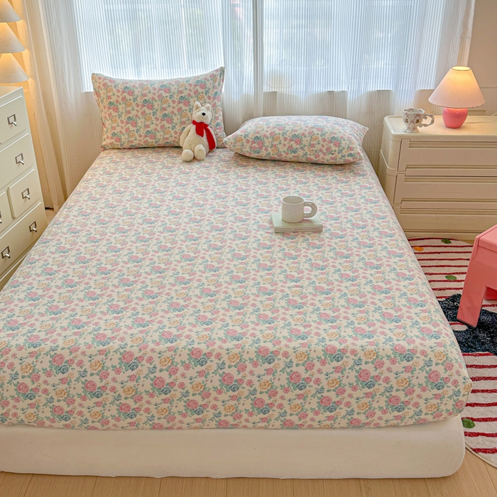 91家纺网 家纺一手货源 找家纺 温眠家纺 2025新款高克重云感双层纱床笠三件套学生床二件套床笠单品 双层纱床笠-花海