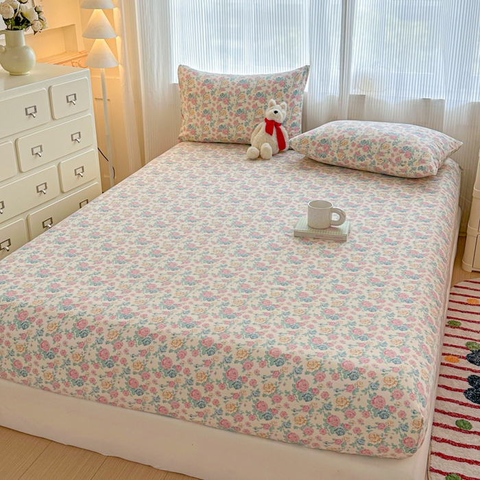 91家纺网 家纺一手货源 找家纺 温眠家纺 2025新款高克重云感双层纱床笠三件套学生床二件套床笠单品 双层纱床笠-花海