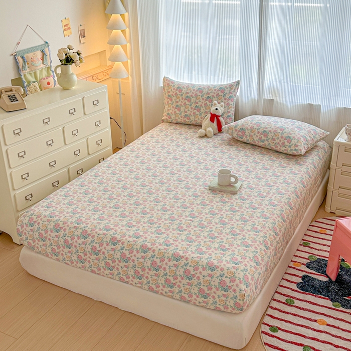 91家纺网 家纺一手货源 找家纺 温眠家纺 2025新款高克重云感双层纱床笠三件套学生床二件套床笠单品 双层纱床笠-花海