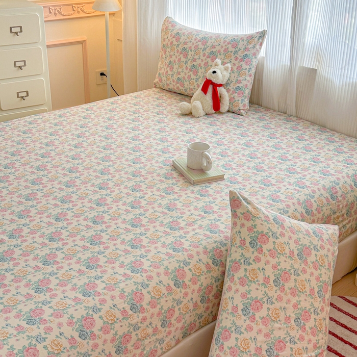 91家纺网 家纺一手货源 找家纺 温眠家纺 2025新款高克重云感双层纱床笠三件套学生床二件套床笠单品 双层纱床笠-花海