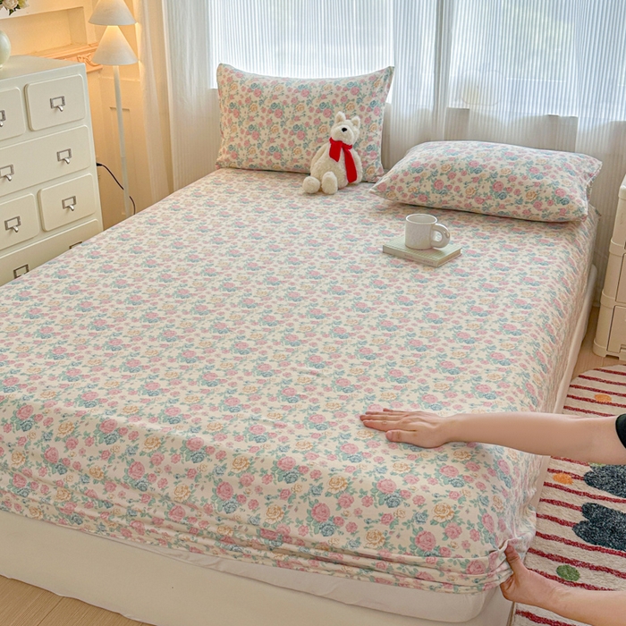 91家纺网 家纺一手货源 找家纺 温眠家纺 2025新款高克重云感双层纱床笠三件套学生床二件套床笠单品 双层纱床笠-花海