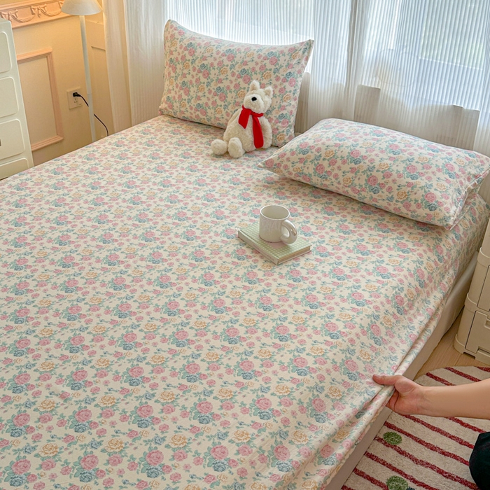 91家纺网 家纺一手货源 找家纺 温眠家纺 2025新款高克重云感双层纱床笠三件套学生床二件套床笠单品 双层纱床笠-花海