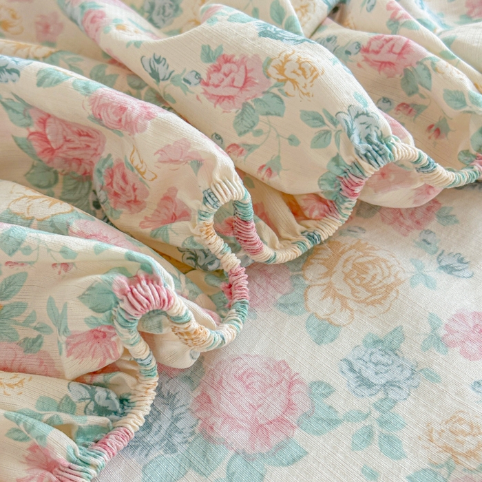 91家纺网 家纺一手货源 找家纺 温眠家纺 2025新款高克重云感双层纱床笠三件套学生床二件套床笠单品 双层纱床笠-花海