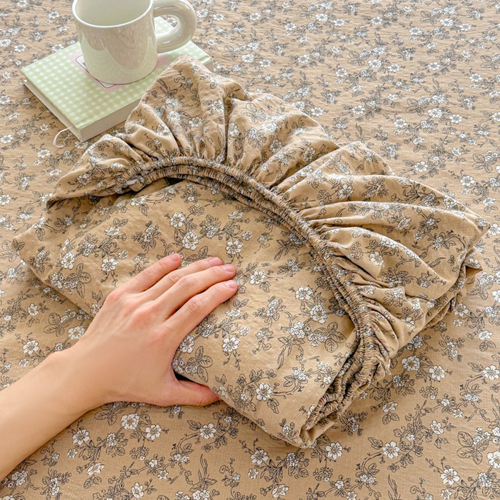 温眠家纺 2025新款高克重云感双层纱床笠三件套学生床二件套床笠单品 双层纱床笠-卡布奇诺