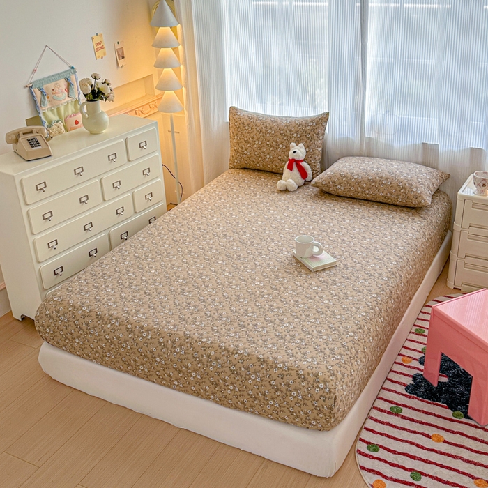 91家纺网 家纺一手货源 找家纺 温眠家纺 2025新款高克重云感双层纱床笠三件套学生床二件套床笠单品 双层纱床笠-卡布奇诺