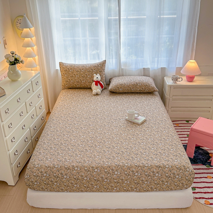 91家纺网 家纺一手货源 找家纺 温眠家纺 2025新款高克重云感双层纱床笠三件套学生床二件套床笠单品 双层纱床笠-卡布奇诺