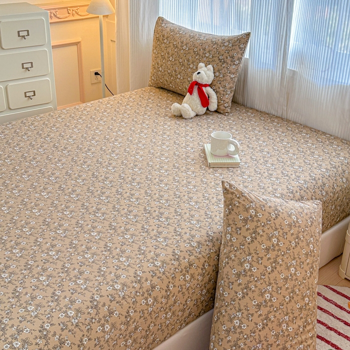 91家纺网 家纺一手货源 找家纺 温眠家纺 2025新款高克重云感双层纱床笠三件套学生床二件套床笠单品 双层纱床笠-卡布奇诺