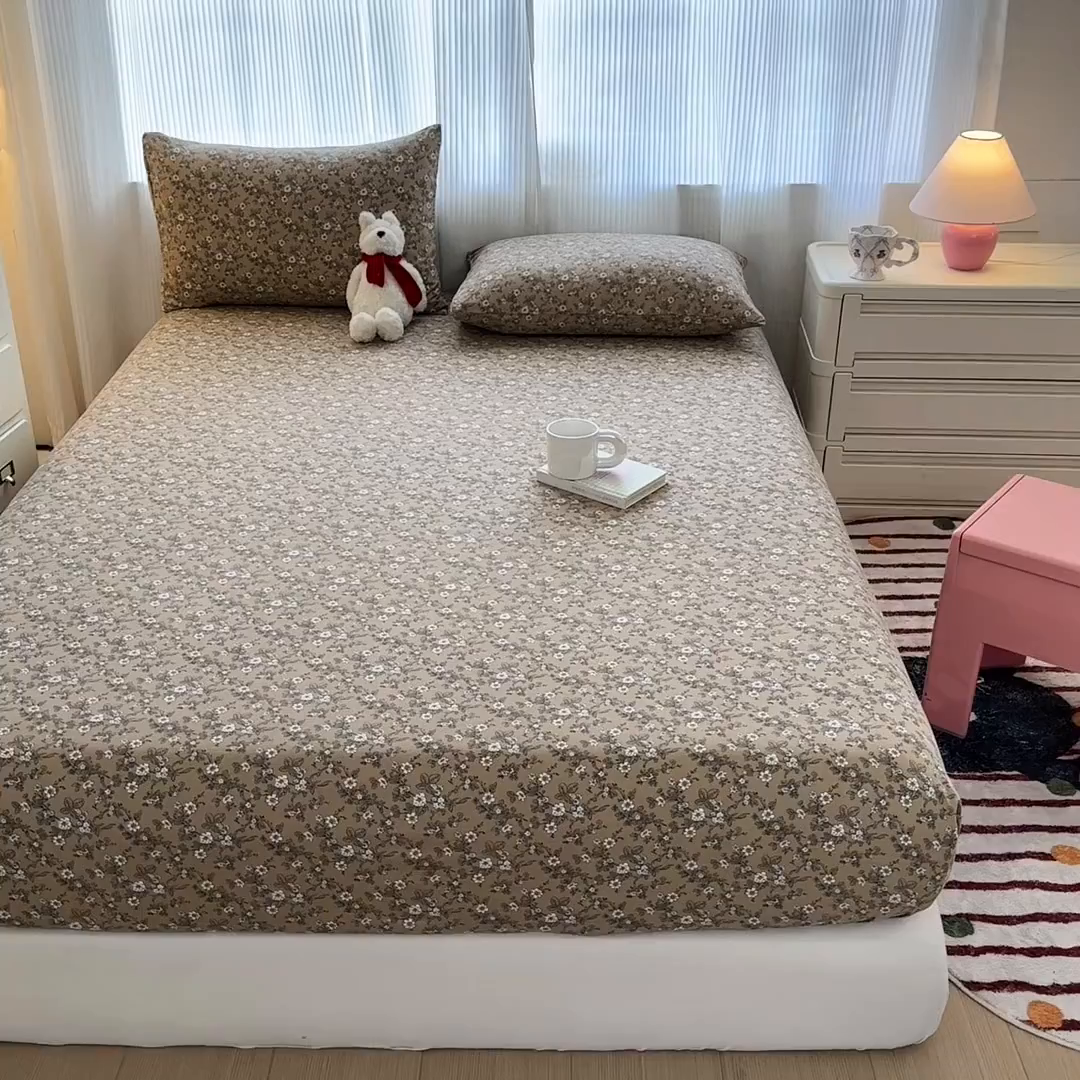 91家纺网 家纺一手货源 找家纺 温眠家纺 2025新款高克重云感双层纱床笠三件套学生床二件套床笠单品 双层纱床笠-卡布奇诺