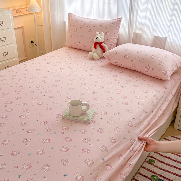 91家纺网 家纺一手货源 找家纺 温眠家纺 2025新款高克重云感双层纱床笠三件套学生床二件套床笠单品 双层纱床笠-美乐蒂