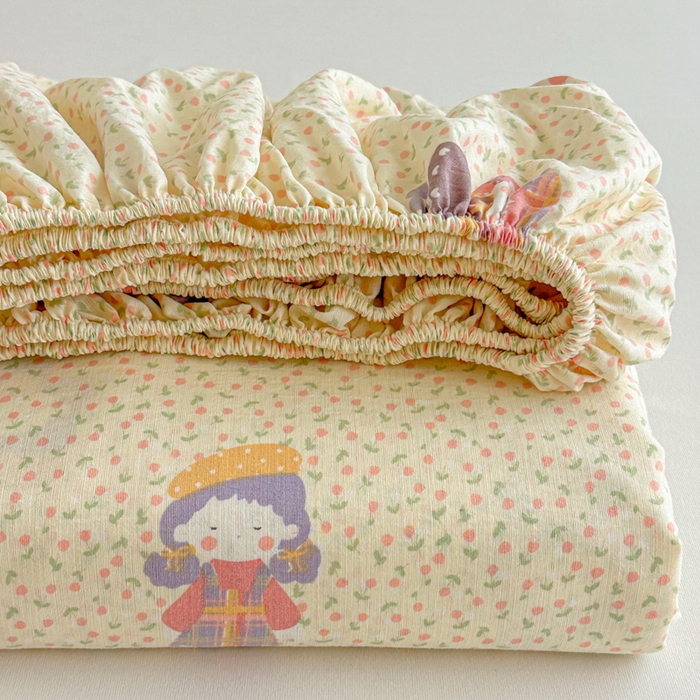 91家纺网 家纺一手货源 找家纺 温眠家纺 2025新款高克重云感双层纱床笠三件套学生床二件套床笠单品 双层纱床笠-田野女孩