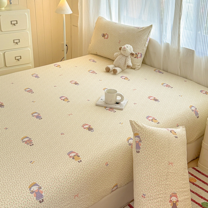 91家纺网 家纺一手货源 找家纺 温眠家纺 2025新款高克重云感双层纱床笠三件套学生床二件套床笠单品 双层纱床笠-田野女孩