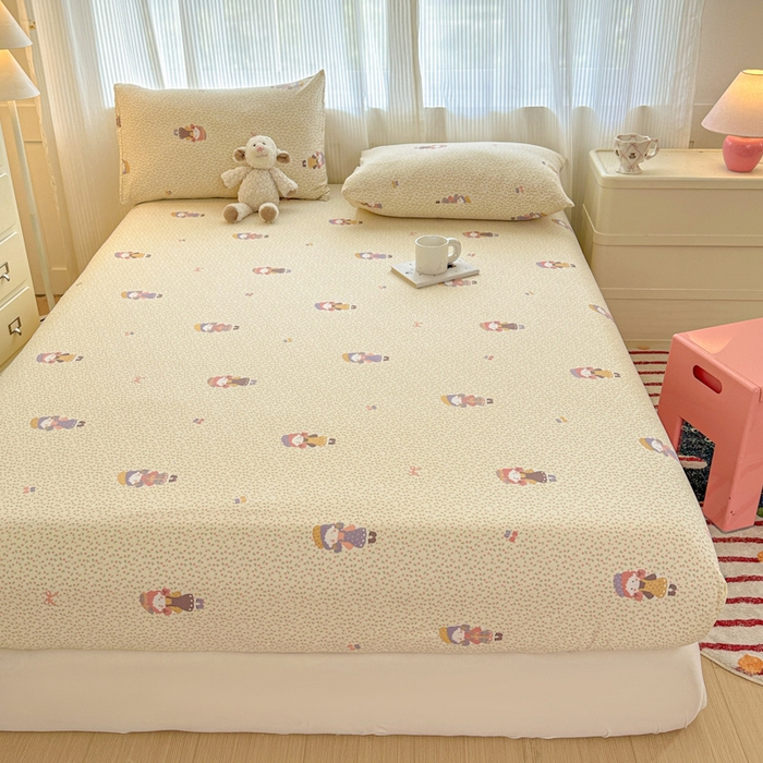 91家纺网 家纺一手货源 找家纺 温眠家纺 2025新款高克重云感双层纱床笠三件套学生床二件套床笠单品 双层纱床笠-田野女孩