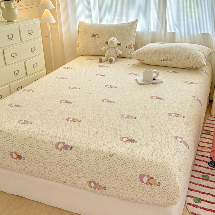 91家纺网 家纺一手货源 找家纺 温眠家纺 2025新款高克重云感双层纱床笠三件套学生床二件套床笠单品 双层纱床笠-田野女孩