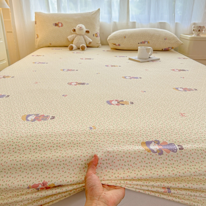 91家纺网 家纺一手货源 找家纺 温眠家纺 2025新款高克重云感双层纱床笠三件套学生床二件套床笠单品 双层纱床笠-田野女孩