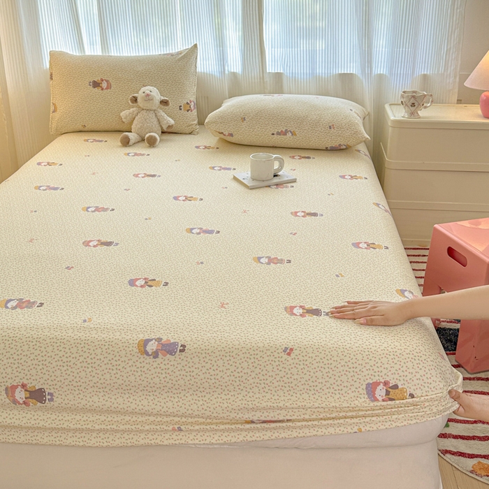 91家纺网 家纺一手货源 找家纺 温眠家纺 2025新款高克重云感双层纱床笠三件套学生床二件套床笠单品 双层纱床笠-田野女孩