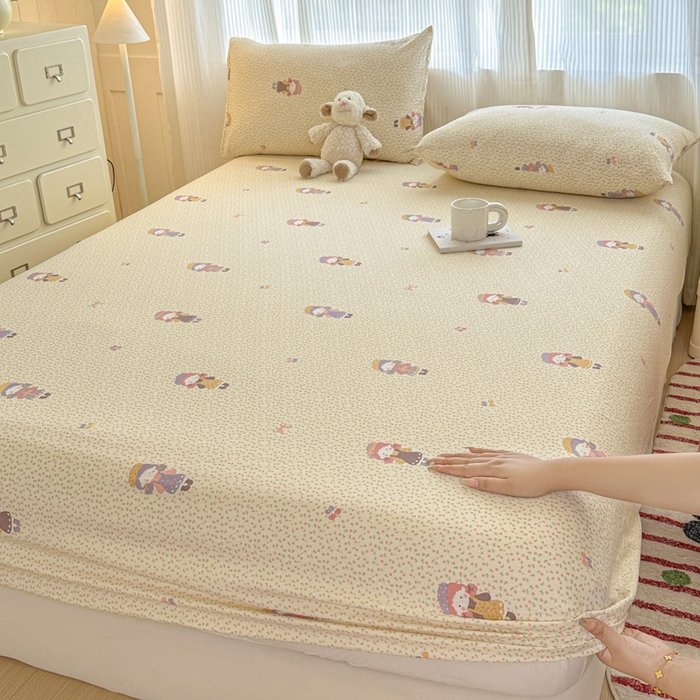 91家纺网 家纺一手货源 找家纺 温眠家纺 2025新款高克重云感双层纱床笠三件套学生床二件套床笠单品 双层纱床笠-田野女孩