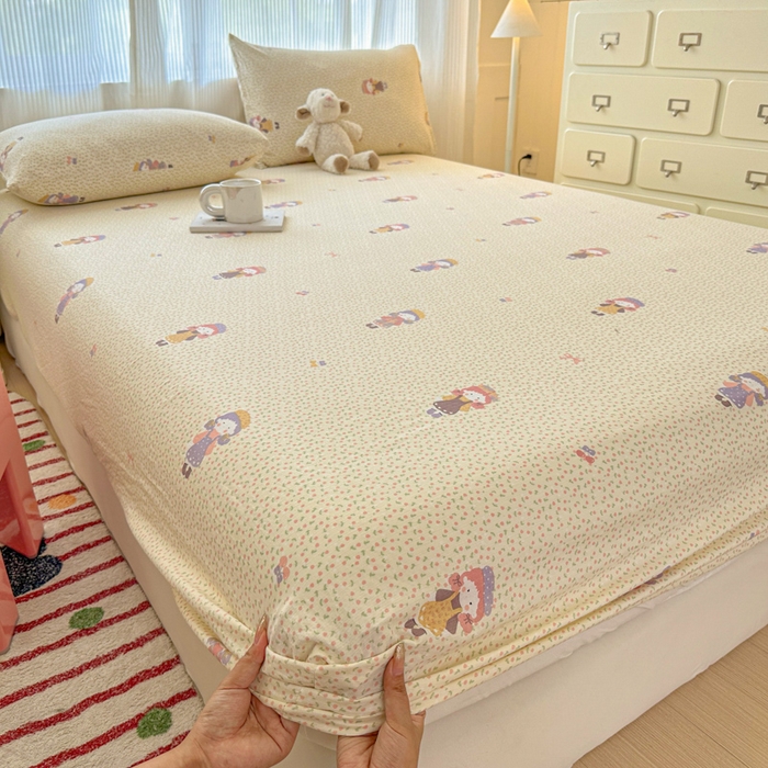 91家纺网 家纺一手货源 找家纺 温眠家纺 2025新款高克重云感双层纱床笠三件套学生床二件套床笠单品 双层纱床笠-田野女孩