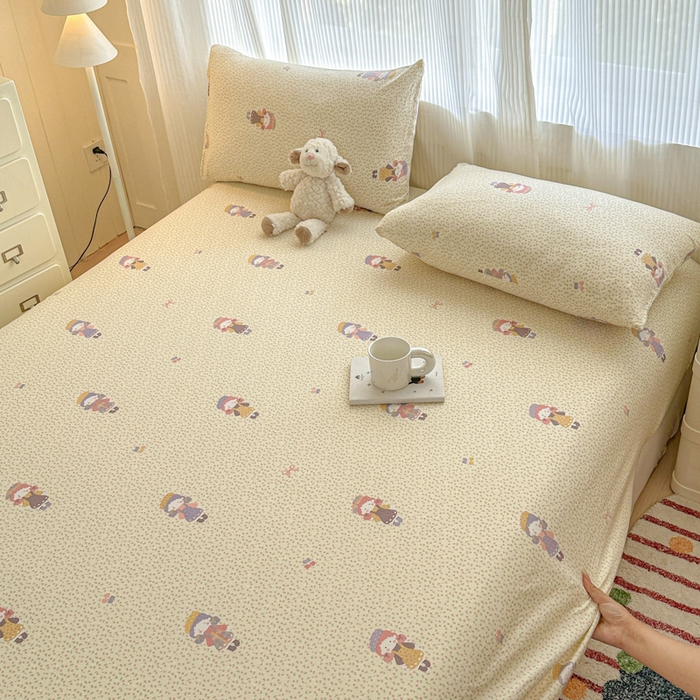 91家纺网 家纺一手货源 找家纺 温眠家纺 2025新款高克重云感双层纱床笠三件套学生床二件套床笠单品 双层纱床笠-田野女孩