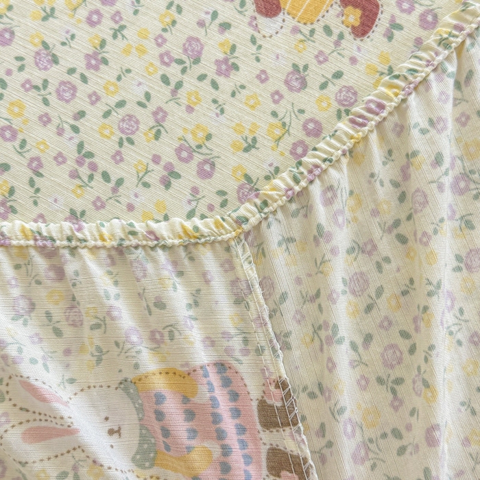 91家纺网 家纺一手货源 找家纺 温眠家纺 2025新款高克重云感双层纱床笠三件套学生床二件套床笠单品 双层纱床笠-田野兔