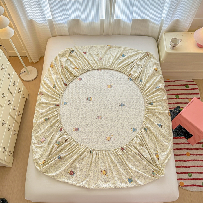 91家纺网 家纺一手货源 找家纺 温眠家纺 2025新款高克重云感双层纱床笠三件套学生床二件套床笠单品 双层纱床笠-田野兔