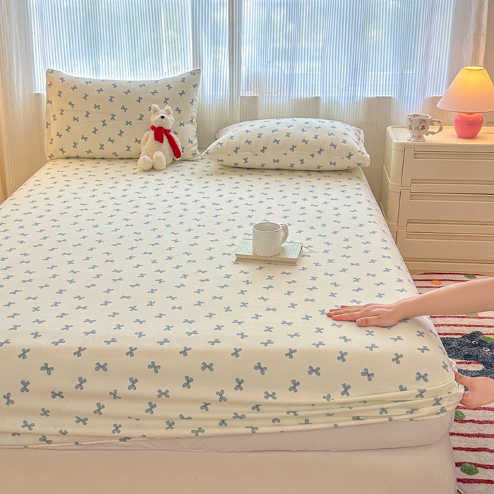 91家纺网 家纺一手货源 找家纺 温眠家纺 2025新款高克重云感双层纱床笠三件套学生床二件套床笠单品 双层纱床笠-相思