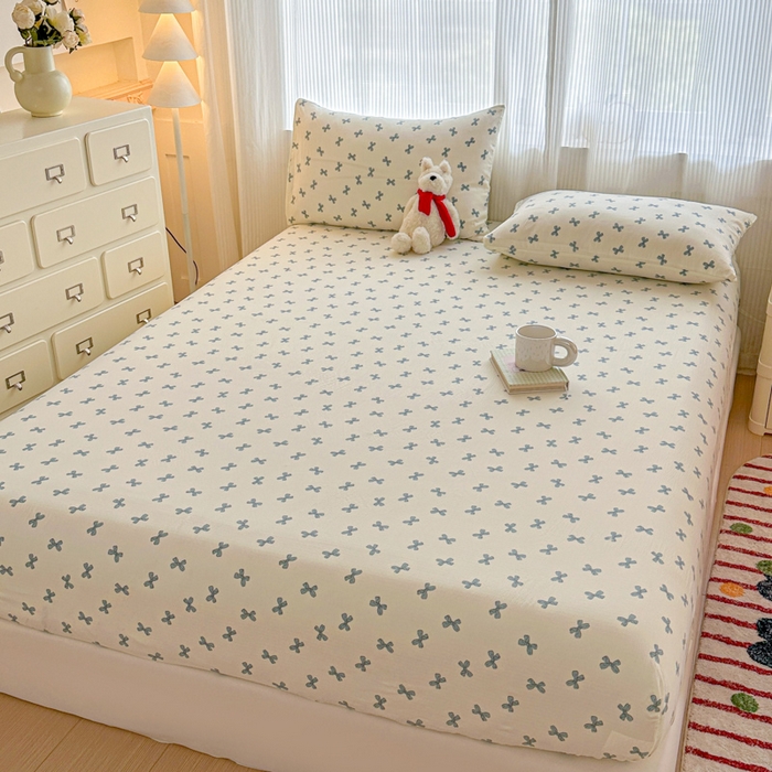 91家纺网 家纺一手货源 找家纺 温眠家纺 2025新款高克重云感双层纱床笠三件套学生床二件套床笠单品 双层纱床笠-相思