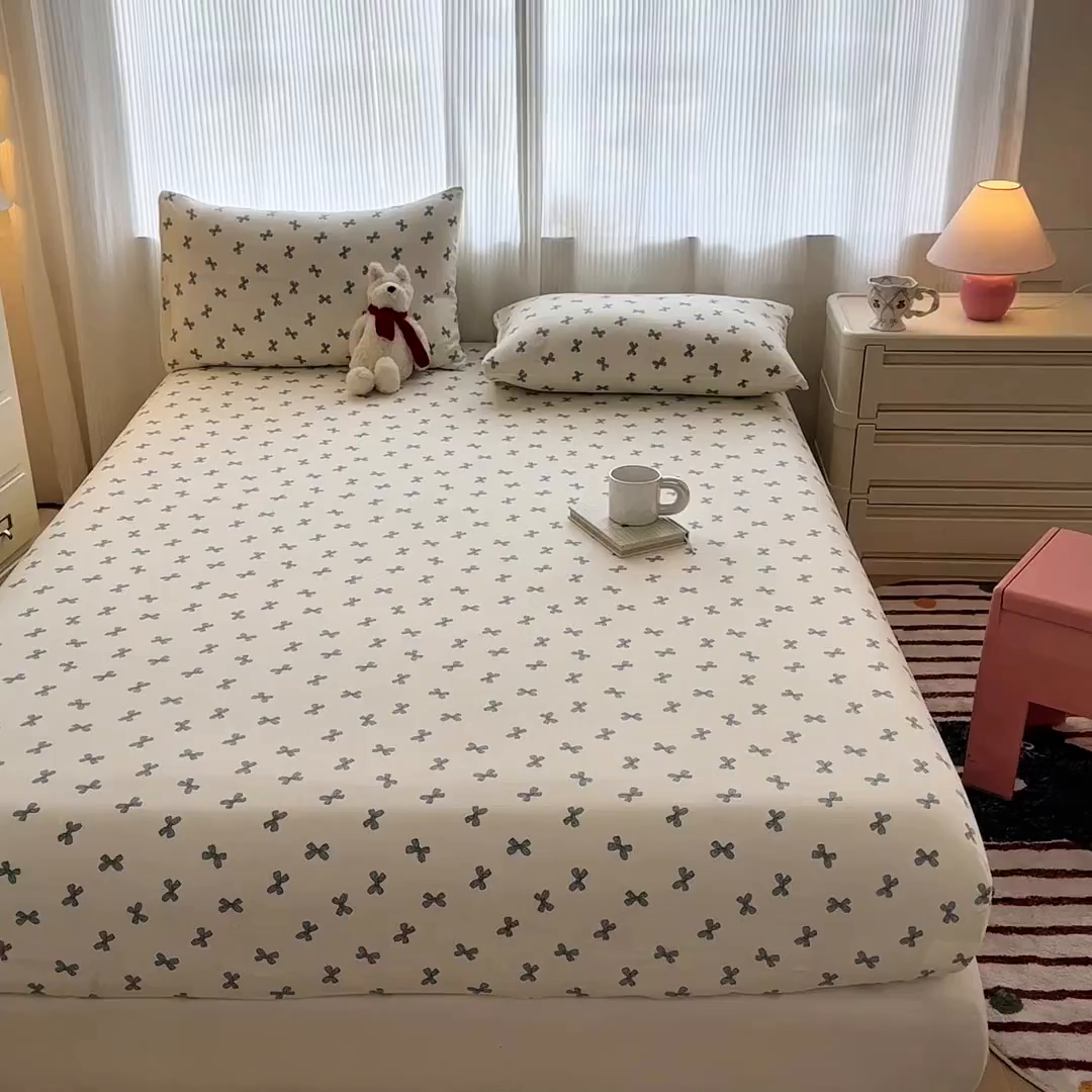 91家纺网 家纺一手货源 找家纺 温眠家纺 2025新款高克重云感双层纱床笠三件套学生床二件套床笠单品 双层纱床笠-相思