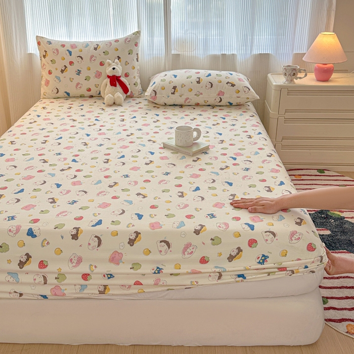 91家纺网 家纺一手货源 找家纺 温眠家纺 2025新款高克重云感双层纱床笠三件套学生床二件套床笠单品 双层纱床笠-元气桃桃