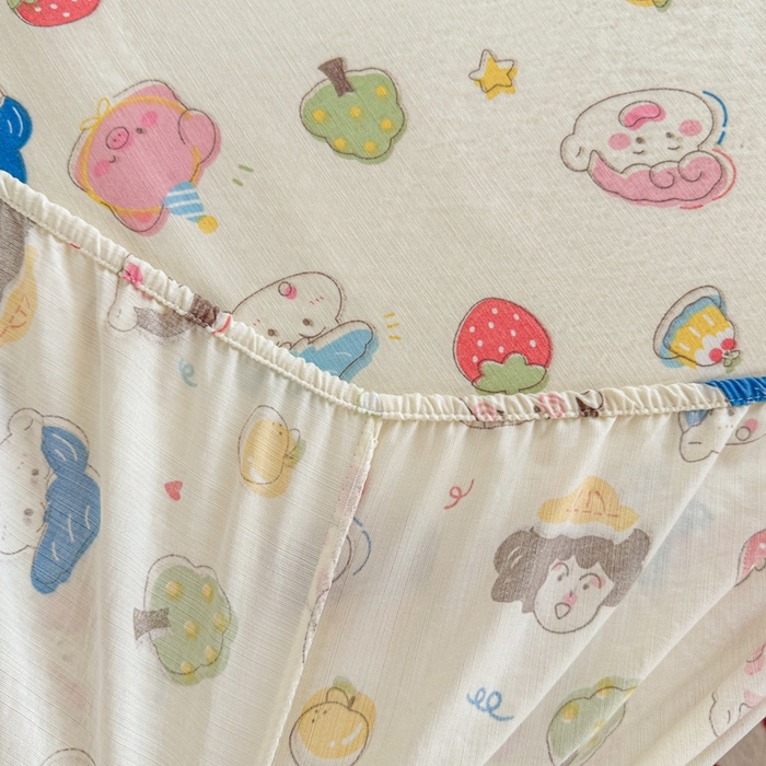 91家纺网 家纺一手货源 找家纺 温眠家纺 2025新款高克重云感双层纱床笠三件套学生床二件套床笠单品 双层纱床笠-元气桃桃