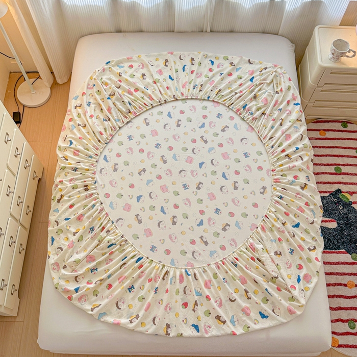 91家纺网 家纺一手货源 找家纺 温眠家纺 2025新款高克重云感双层纱床笠三件套学生床二件套床笠单品 双层纱床笠-元气桃桃