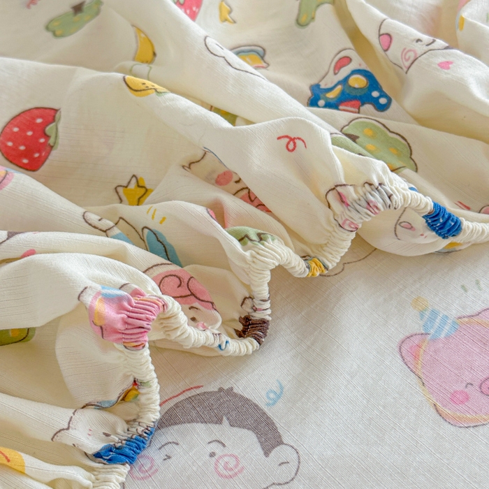 91家纺网 家纺一手货源 找家纺 温眠家纺 2025新款高克重云感双层纱床笠三件套学生床二件套床笠单品 双层纱床笠-元气桃桃