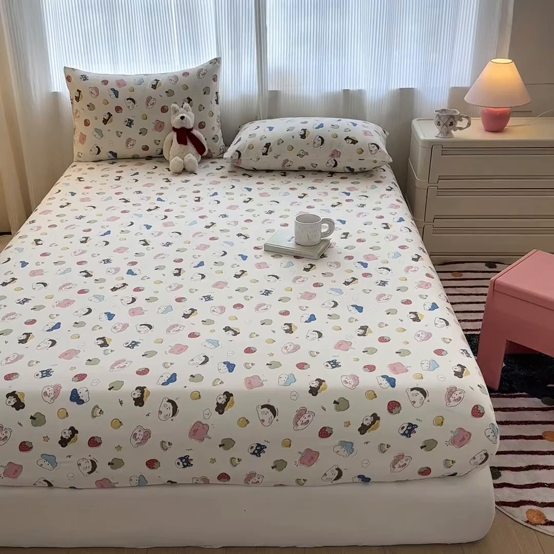 91家纺网 家纺一手货源 找家纺 温眠家纺 2025新款高克重云感双层纱床笠三件套学生床二件套床笠单品 双层纱床笠-元气桃桃