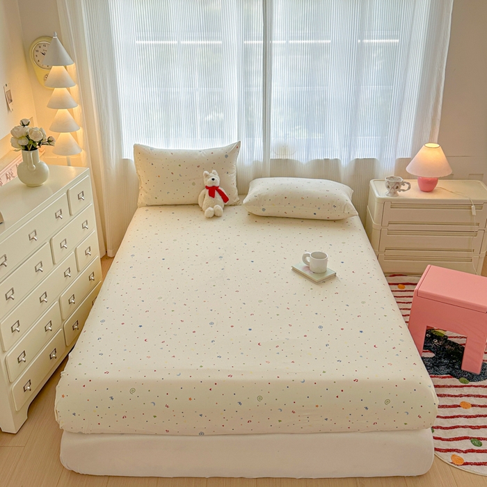 91家纺网 家纺一手货源 找家纺 温眠家纺 2025新款高克重云感双层纱床笠三件套学生床二件套床笠单品 双层纱床笠-芝士碎