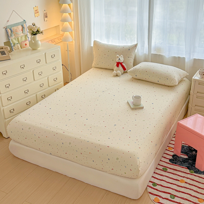 91家纺网 家纺一手货源 找家纺 温眠家纺 2025新款高克重云感双层纱床笠三件套学生床二件套床笠单品 双层纱床笠-芝士碎