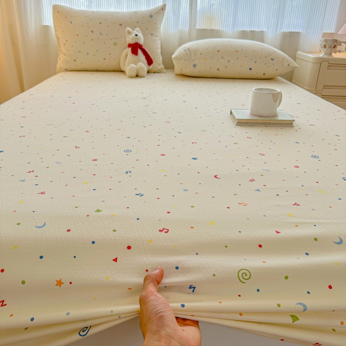 91家纺网 家纺一手货源 找家纺 温眠家纺 2025新款高克重云感双层纱床笠三件套学生床二件套床笠单品 双层纱床笠-芝士碎