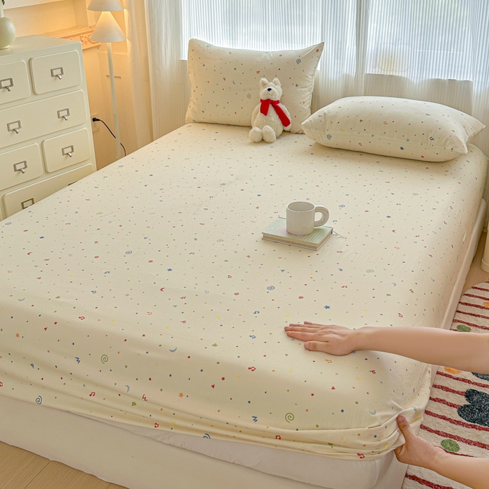 91家纺网 家纺一手货源 找家纺 温眠家纺 2025新款高克重云感双层纱床笠三件套学生床二件套床笠单品 双层纱床笠-芝士碎