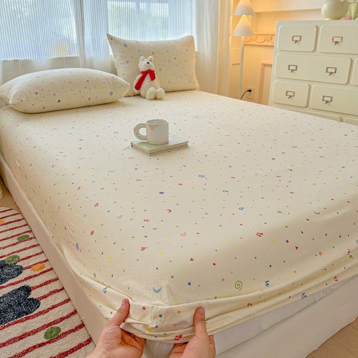 91家纺网 家纺一手货源 找家纺 温眠家纺 2025新款高克重云感双层纱床笠三件套学生床二件套床笠单品 双层纱床笠-芝士碎