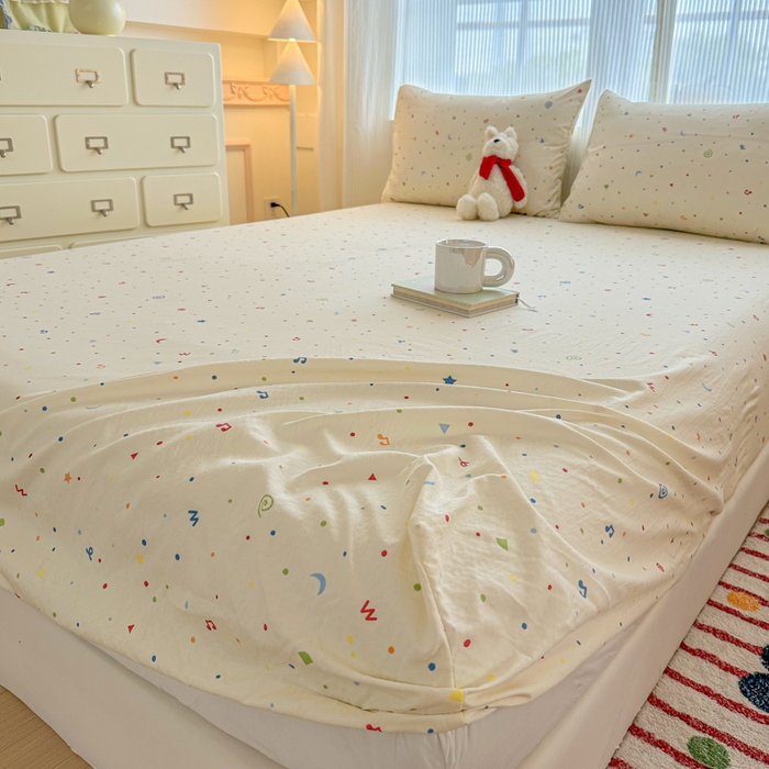 91家纺网 家纺一手货源 找家纺 温眠家纺 2025新款高克重云感双层纱床笠三件套学生床二件套床笠单品 双层纱床笠-芝士碎