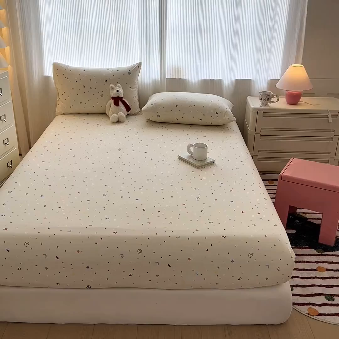 91家纺网 家纺一手货源 找家纺 温眠家纺 2025新款高克重云感双层纱床笠三件套学生床二件套床笠单品 双层纱床笠-芝士碎