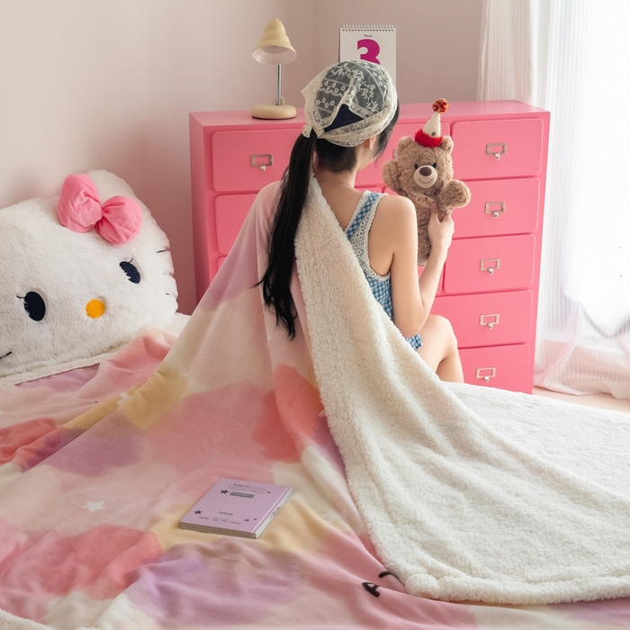 91家纺网 家纺一手货源 找家纺 温眠家纺 2025新款ins羊羔绒牛奶绒可被套休闲毯单被套-毯子图 羊-梦境