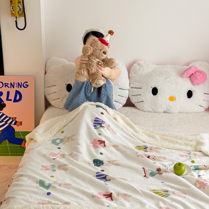 91家纺网 家纺一手货源 找家纺 温眠家纺 2025新款ins羊羔绒牛奶绒可被套休闲毯单被套-毯子图 羊-花间兔