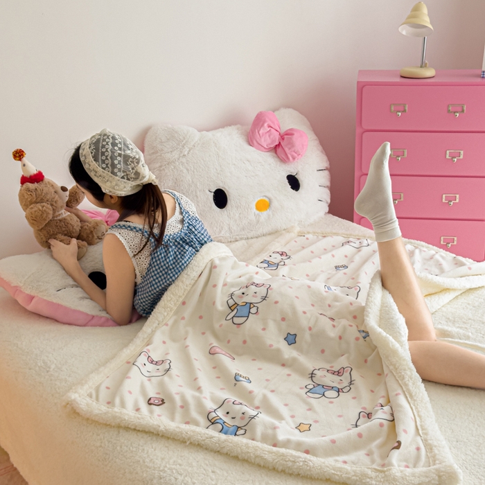 91家纺网 家纺一手货源 找家纺 温眠家纺 2025新款ins羊羔绒牛奶绒可被套休闲毯单被套-毯子图 羊-爱心猫咪