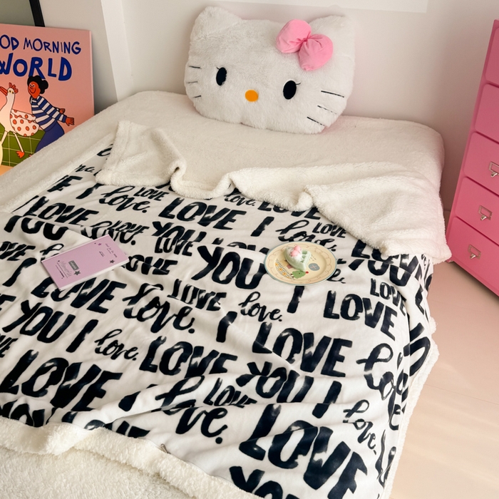 91家纺网 家纺一手货源 找家纺 温眠家纺 2025新款ins羊羔绒牛奶绒可被套休闲毯单被套-毯子图 羊-情话