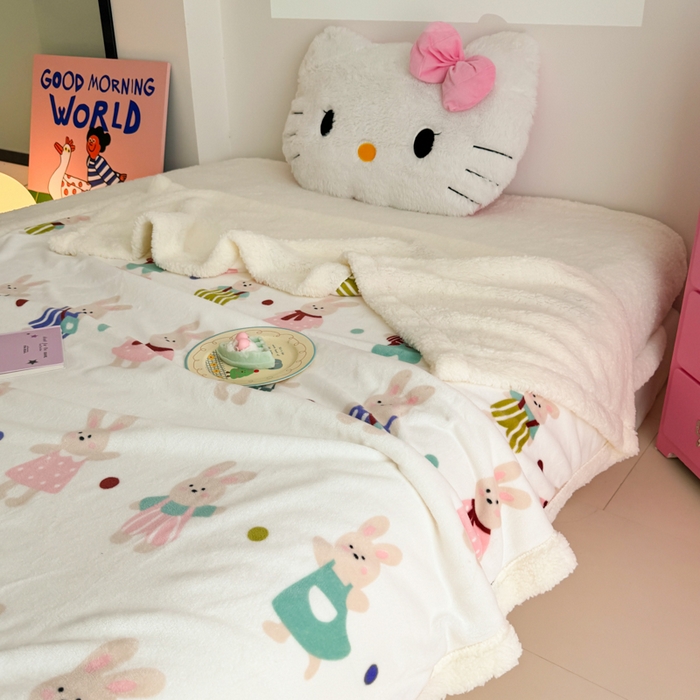 91家纺网 家纺一手货源 找家纺 温眠家纺 2025新款ins羊羔绒牛奶绒可被套休闲毯单被套-毯子图 羊-花间兔