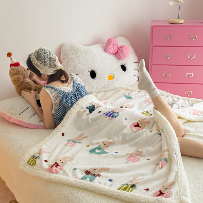 91家纺网 家纺一手货源 找家纺 温眠家纺 2025新款ins羊羔绒牛奶绒可被套休闲毯单被套-毯子图 羊-花间兔