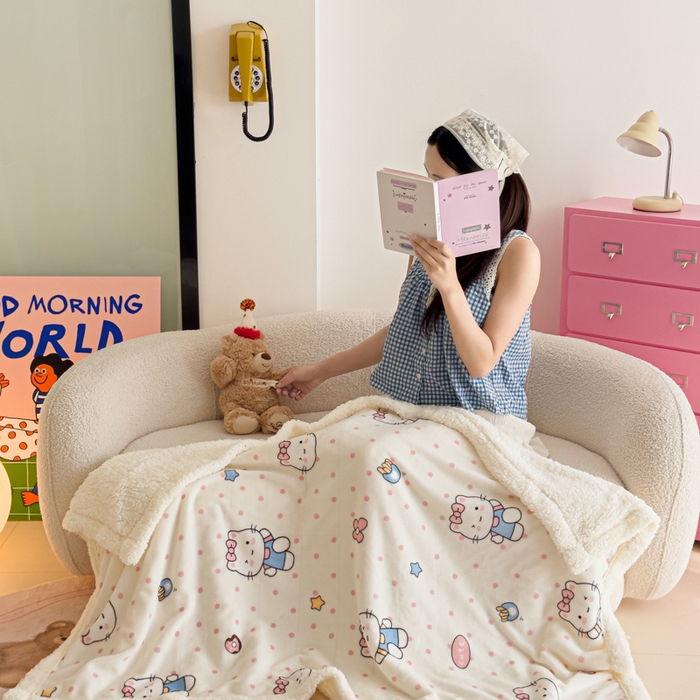 91家纺网 家纺一手货源 找家纺 温眠家纺 2025新款ins羊羔绒牛奶绒可被套休闲毯单被套-毯子图 羊-爱心猫咪