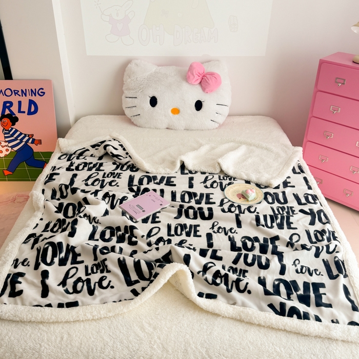 91家纺网 家纺一手货源 找家纺 温眠家纺 2025新款ins羊羔绒牛奶绒可被套休闲毯单被套-毯子图 羊-情话