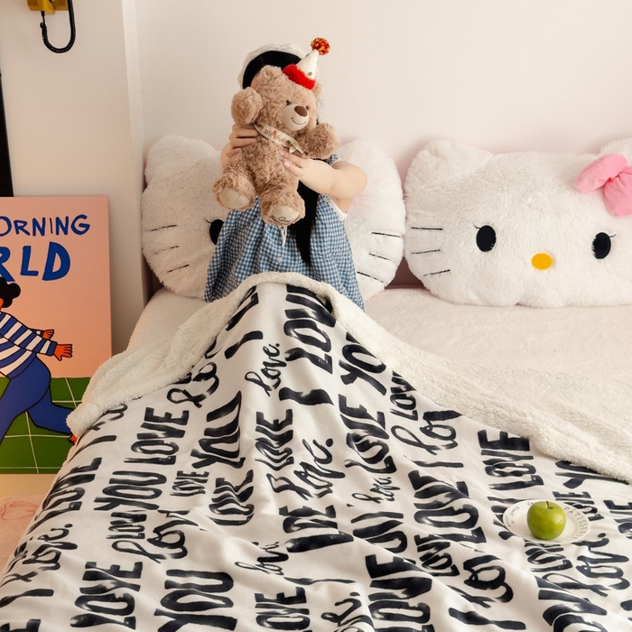 91家纺网 家纺一手货源 找家纺 温眠家纺 2025新款ins羊羔绒牛奶绒可被套休闲毯单被套-毯子图 羊-情话