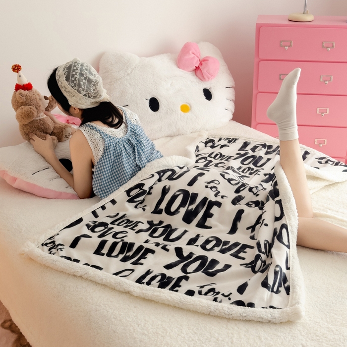 91家纺网 家纺一手货源 找家纺 温眠家纺 2025新款ins羊羔绒牛奶绒可被套休闲毯单被套-毯子图 羊-情话